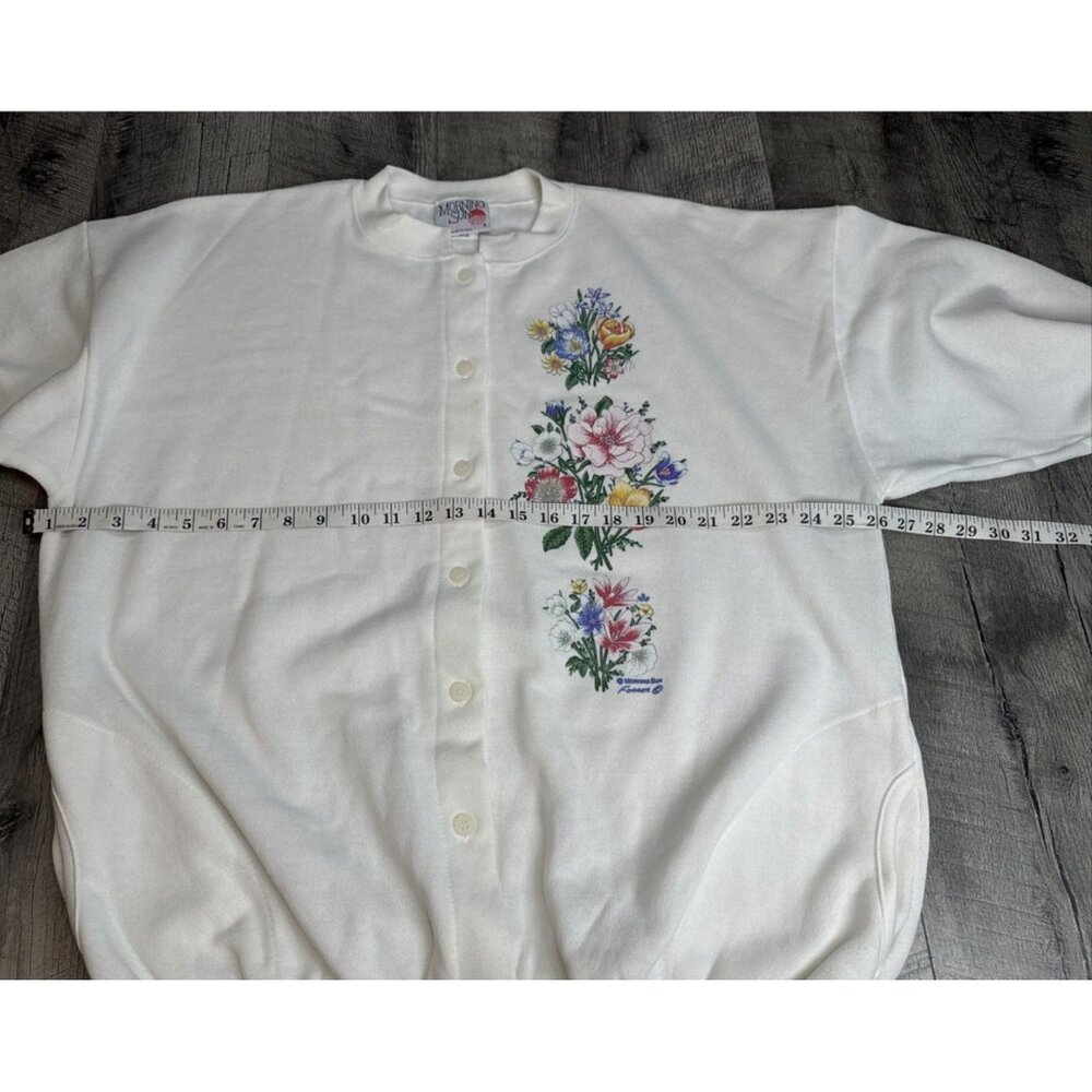 Vintage Morning‎ Sun Sweatshirt Grandma Flower Button Up White USA Made NEW - Picture 9 of 12